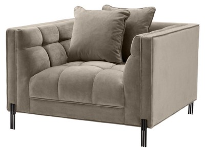 Casa Padrino sillón de terciopelo de lujo con 2 cojines greige / negro 104 x 95 x H. 68 cm - Muebles de Salón de Lujo
