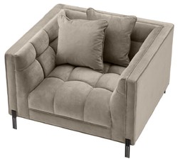 Casa Padrino poltrona di lusso in velluto con 2 cuscini greige / nero 104 x 95 x H. 68 cm - Mobili da Soggiorno di Lusso