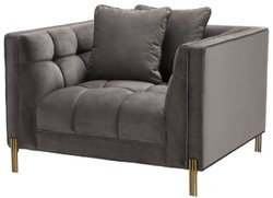 Casa Padrino poltrona di lusso in velluto con 2 cuscini grigio / ottone 104 x 95 x H. 68 cm - Mobili da Soggiorno di Lusso