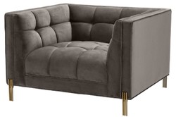 Casa Padrino poltrona di lusso in velluto con 2 cuscini grigio / ottone 104 x 95 x H. 68 cm - Mobili da Soggiorno di Lusso
