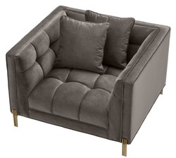 Casa Padrino poltrona di lusso in velluto con 2 cuscini grigio / ottone 104 x 95 x H. 68 cm - Mobili da Soggiorno di Lusso