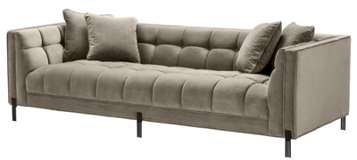 Casa Padrino sofá de terciopelo de lujo con 4 cojines greige / negro 231 x 95 x H. 68 cm - Sofá de Salón - Calidad de Lujo