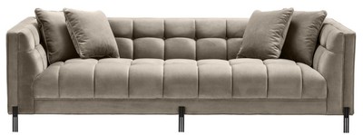 Casa Padrino Luxus Samt Sofa mit 4 Kissen Greige / Schwarz 231 x 95 x H. 68 cm - Wohnzimmer Sofa - Luxus Qualität