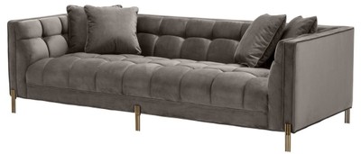 Casa Padrino sofá de terciopelo de lujo con 4 cojines gris / latón 231 x 95 x H. 68 cm - Sofá de Salón - Calidad de Lujo