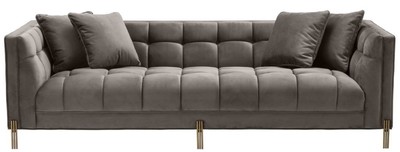 Casa Padrino Luxus Samt Sofa mit 4 Kissen Grau / Messingfarben 231 x 95 x H. 68 cm - Wohnzimmer Sofa - Luxus Qualität