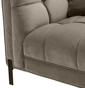 Casa Padrino Luxus Lounge Sofa Greige / Schwarz 223 x 95 x H. 68 cm - Linksseitiges Wohnzimmer Sofa mit edlem Samtsoff und 2 Kissen