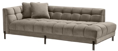 Casa Padrino sofá lounge de lujo greige / negro 223 x 95 x H. 68 cm - Sofá de Sala del Lado Izquierdo con Terciopelo Fino y 2 Almohadas