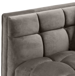 Casa Padrino Luxus Lounge Sofa Grau - Greige / Messingfarben 223 x 95 x H. 68 cm - Linksseitiges Wohnzimmer Sofa mit edlem Samtsoff und 2 Kissen