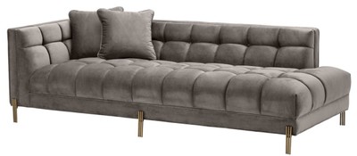Casa Padrino sofá lounge de lujo gris - greige / latón 223 x 95 x H. 68 cm - Sofá de Sala del Lado Izquierdo con Terciopelo Fino y 2 Almohadas
