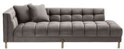 Casa Padrino canapé lounge de luxe gris - greige / laiton 223 x 95 x H. 68 cm - Canapé de Salon Côté Gauche avec Velours Fin et 2 Oreillers