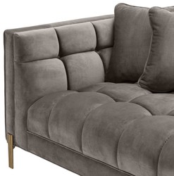 Casa Padrino canapé lounge de luxe gris - greige / laiton 223 x 95 x H. 68 cm - Canapé de Salon Côté Gauche avec Velours Fin et 2 Oreillers