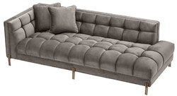 Casa Padrino canapé lounge de luxe gris - greige / laiton 223 x 95 x H. 68 cm - Canapé de Salon Côté Gauche avec Velours Fin et 2 Oreillers