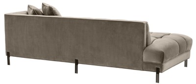 Casa Padrino Luxus Lounge Sofa Greige / Schwarz 223 x 95 x H. 68 cm - Rechtsseitiges Wohnzimmer Sofa mit edlem Samtsoff und 2 Kissen