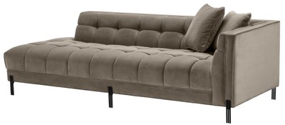 Casa Padrino sofá lounge de lujo greige / negro 223 x 95 x H. 68 cm - Sofá de Sala del Lado Derecho con Terciopelo Fino y 2 Almohadas