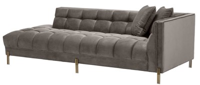 Casa Padrino sofá lounge de lujo gris - greige / latón 223 x 95 x H. 68 cm - Sofá de Sala del Lado Derecho con Terciopelo Fino y 2 Almohadas