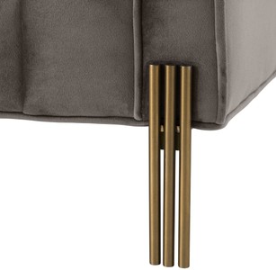Casa Padrino Luxus Lounge Sofa Grau - Greige / Messingfarben 223 x 95 x H. 68 cm - Rechtsseitiges Wohnzimmer Sofa mit edlem Samtsoff und 2 Kissen
