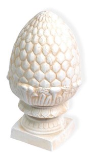 Casa Padrino ananas déco Art Nouveau en fonte avec socle blanc / beige Ø 21,5 x H. 39 cm - Sculpture Déco - Décoration de Jardin Baroque & Art Nouveau