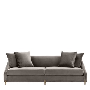 Casa Padrino Luxus Samtsofa Grau / Messingfarben 223 x 94 x H. 73 cm - Wohnzimmer Sofa mit 4 Kissen - Luxus Möbel