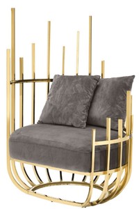 Casa Padrino fauteuil design côté gauche avec 2 coussins gris / or 91,5 x 75 x H. 136,5 cm - Mobilier de Salon Design - Qualité de Luxe