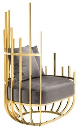 Casa Padrino fauteuil design côté gauche avec 2 coussins gris / or 91,5 x 75 x H. 136,5 cm - Mobilier de Salon Design - Qualité de Luxe
