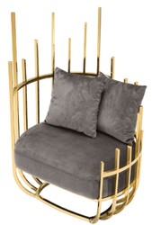 Casa Padrino fauteuil design côté gauche avec 2 coussins gris / or 91,5 x 75 x H. 136,5 cm - Mobilier de Salon Design - Qualité de Luxe