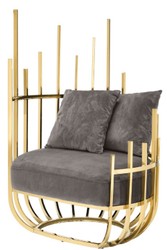 Casa Padrino fauteuil design côté gauche avec 2 coussins gris / or 91,5 x 75 x H. 136,5 cm - Mobilier de Salon Design - Qualité de Luxe
