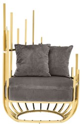 Casa Padrino fauteuil design côté gauche avec 2 coussins gris / or 91,5 x 75 x H. 136,5 cm - Mobilier de Salon Design - Qualité de Luxe