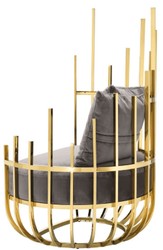 Casa Padrino fauteuil design côté gauche avec 2 coussins gris / or 91,5 x 75 x H. 136,5 cm - Mobilier de Salon Design - Qualité de Luxe