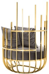 Casa Padrino fauteuil design côté gauche avec 2 coussins gris / or 91,5 x 75 x H. 136,5 cm - Mobilier de Salon Design - Qualité de Luxe