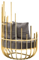 Casa Padrino fauteuil design côté droit avec 2 coussins gris / or 91,5 x 75 x H. 136,5 cm - Mobilier de Salon Design - Qualité de Luxe