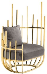 Casa Padrino fauteuil design côté droit avec 2 coussins gris / or 91,5 x 75 x H. 136,5 cm - Mobilier de Salon Design - Qualité de Luxe