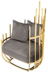 Casa Padrino fauteuil design côté droit avec 2 coussins gris / or 91,5 x 75 x H. 136,5 cm - Mobilier de Salon Design - Qualité de Luxe