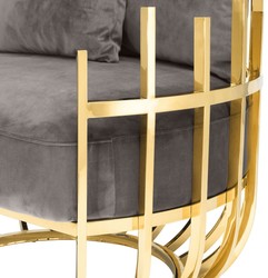 Casa Padrino fauteuil design côté droit avec 2 coussins gris / or 91,5 x 75 x H. 136,5 cm - Mobilier de Salon Design - Qualité de Luxe