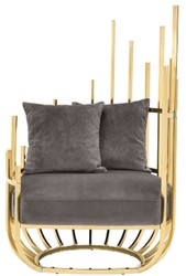 Casa Padrino fauteuil design côté droit avec 2 coussins gris / or 91,5 x 75 x H. 136,5 cm - Mobilier de Salon Design - Qualité de Luxe
