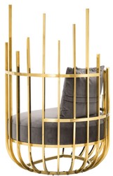 Casa Padrino fauteuil design côté droit avec 2 coussins gris / or 91,5 x 75 x H. 136,5 cm - Mobilier de Salon Design - Qualité de Luxe