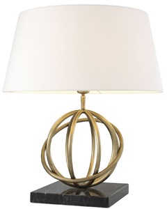 Casa Padrino luxury table lamp antique brass / black / white Ø 50 x H. 57 cm - Brass Table Light with Marble Base and Round Lampshade