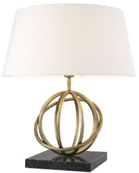 Casa Padrino luxury table lamp antique brass / black / white Ø 50 x H. 57 cm - Brass Table Light with Marble Base and Round Lampshade