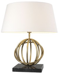 Casa Padrino luxury table lamp antique brass / black / white Ø 50 x H. 57 cm - Brass Table Light with Marble Base and Round Lampshade