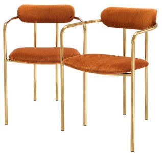 Casa Padrino luxury dining chairs with armrests orange / gold 53 x 50 x H. 74 cm - Kitchen Chairs with Fine Velvet Fabric - Dining Set - Dining Room Furniture