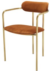 Casa Padrino sedie da pranzo di lusso con braccioli arancio / oro 53 x 50 x H. 74 cm - Sedie da Cucina con Tessuto in Velluto Pregiato - Set da Sala da Pranzo - Mobili per Sala da Pranzo