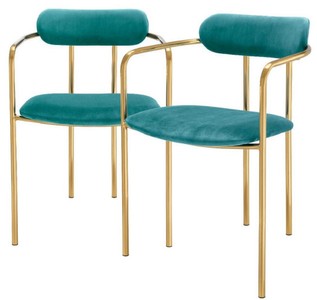 Casa Padrino luxury dining chairs with armrests turquoise / gold 53 x 50 x H. 74 cm - Kitchen Chairs with Fine Velvet Fabric - Dining Set - Dining Room Furniture