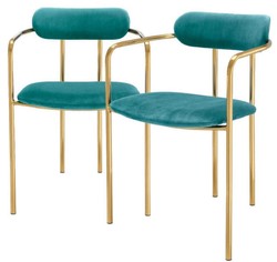 Casa Padrino sedie da pranzo di lusso con braccioli turchese / oro 53 x 50 x H. 74 cm - Sedie da Cucina con Tessuto in Velluto Pregiato - Set da Sala da Pranzo - Mobili per Sala da Pranzo