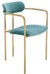 Casa Padrino sedie da pranzo di lusso con braccioli turchese / oro 53 x 50 x H. 74 cm - Sedie da Cucina con Tessuto in Velluto Pregiato - Set da Sala da Pranzo - Mobili per Sala da Pranzo