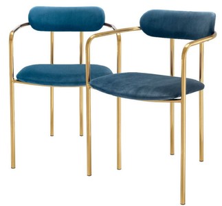 Casa Padrino luxury dining chairs with armrests blue / gold 53 x 50 x H. 74 cm - Kitchen Chairs with Fine Velvet Fabric - Dining Set - Dining Room Furniture