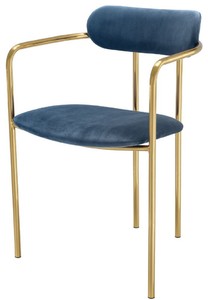 Casa Padrino Luxus Esszimmerstühle mit Armlehnen Blau / Gold 53 x 50 x H. 74 cm - Küchenstühle mit edlem Samtstoff - Esszimmer Set - Esszimmer Möbel