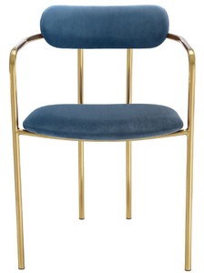 Casa Padrino Luxus Esszimmerstühle mit Armlehnen Blau / Gold 53 x 50 x H. 74 cm - Küchenstühle mit edlem Samtstoff - Esszimmer Set - Esszimmer Möbel