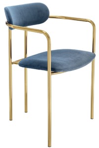Casa Padrino Luxus Esszimmerstühle mit Armlehnen Blau / Gold 53 x 50 x H. 74 cm - Küchenstühle mit edlem Samtstoff - Esszimmer Set - Esszimmer Möbel