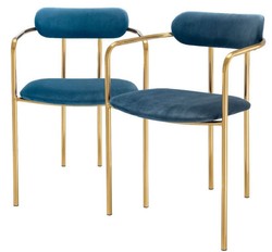 Casa Padrino sedie da pranzo di lusso con braccioli blu / oro 53 x 50 x H. 74 cm - Sedie da Cucina con Tessuto in Velluto Pregiato - Set da Sala da Pranzo - Mobili per Sala da Pranzo