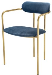 Casa Padrino sedie da pranzo di lusso con braccioli blu / oro 53 x 50 x H. 74 cm - Sedie da Cucina con Tessuto in Velluto Pregiato - Set da Sala da Pranzo - Mobili per Sala da Pranzo