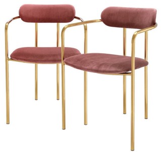 Casa Padrino luxury dining chairs with armrests rose / gold 53 x 50 x H. 74 cm - Kitchen Chairs with Fine Velvet Fabric - Dining Set - Dining Room Furniture